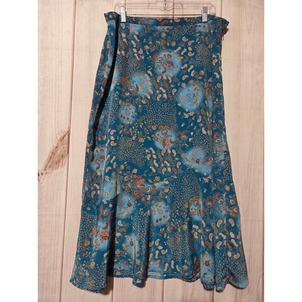 Sag Harbor Teal Blue Floral Paisley Midi Skirt Womens XL Flowy Vintage Cottage